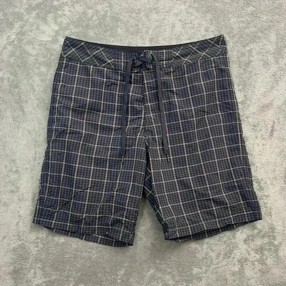 Prana Shorts Men's Size 30 El Porto Swim Trunks Grey Plaid UPF 50 Board Shorts - Picture 1 of 9